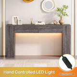 Condemo Farmhouse Console Table with LED Light and 2 Drawers, 55 inch Long Sofa Table Behind Couch, Narrow Entry Table for Entryway, Hallway, Entrance, Living Room (Gray Brown) Condemo