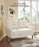 Kidirect 48" Loveseat Sofa, Small Couch for Bedroom, Comfy Love Seat with 21in Extra Deep Seats, 2 Seats Sofa Couch for Small Spaces, Apartment, Tool-Free Setup Mini Couch, Beige White Velvet Couch Kidirect