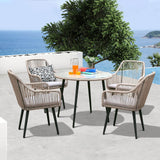 Patiorama 5-Piece Patio Dining Set, Outdoor Dining Table Chair Set, All-Weather Twisted Rattan Wicker Rope Conversation Set, Patio Furniture Set w/Umbrella Hole, 4 Cushioned Chairs&Glass Table(Tan) Patiorama