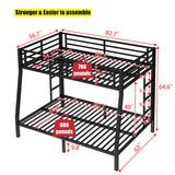 TIHWOALL Latest Upgrade & Stronger Full XL Over Queen Size Bunk Bed, Thickened More Rust-Proof Metal Heavy Duty Steel Bunkbed with Enhanced Legs & Slats (Easier Assembly) (Full XL Over Queen) TIHWOALL