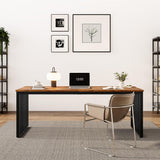 LITTLE TREE Two Person Desk, 78.74" Extra Long Computer Desk for 2 People, Rustic Brown Wooden Double Study Desk with Black Heavy Duty Metal Legs, Large Business Workstation for Home Office LITTLE TREE