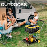 TOLRET Utility Cart, 200 lbs Capacity Folding Shopping Cart, Multi-Functional Collapsible Cart, Platform Hand Truck with Foot Brake, Grocery Cart on Wheels Foldable with Storage Crate, Yellow TOLRET