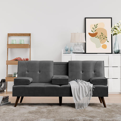 Shintenchi Futon Sofa Bed, Convertible Foldable Couch Recliner Sleeper, Small Lazy Loveseat, Velvet Fabric with 3 Adjustable Backrest Positions, Folding Cup Holders for Home, Office & Apartment Shintenchi