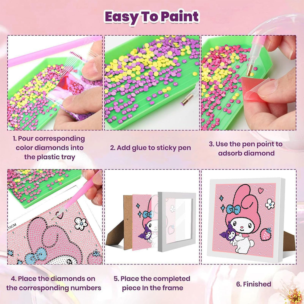 Sretoul 4 Pack Cartoon Diamond Art Kits for Kids - Kid Diamond Art Painting Kit Cartoon, Cute Gem Arts for Kids Ages 4 6 8 12, DIY Crystal Gem Kits for Children Girls Boys Gifts (6x6 inch) Sretoul