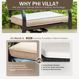 PHI VILLA 5-Piece Outdoor Dining Set, 4 Steel Metal Swivel Patio Chairs & 1 Square Dining Table, Wood-Like Pattern Armrest PHI VILLA