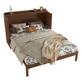 DNChuan Queen Size Murphy Cabinet Bed with Storage Drawer and Charging Station, Foldable Dresser Platform Bed with Oval Rattan Decoration Panel, Space Saving, Walnut DNChuan