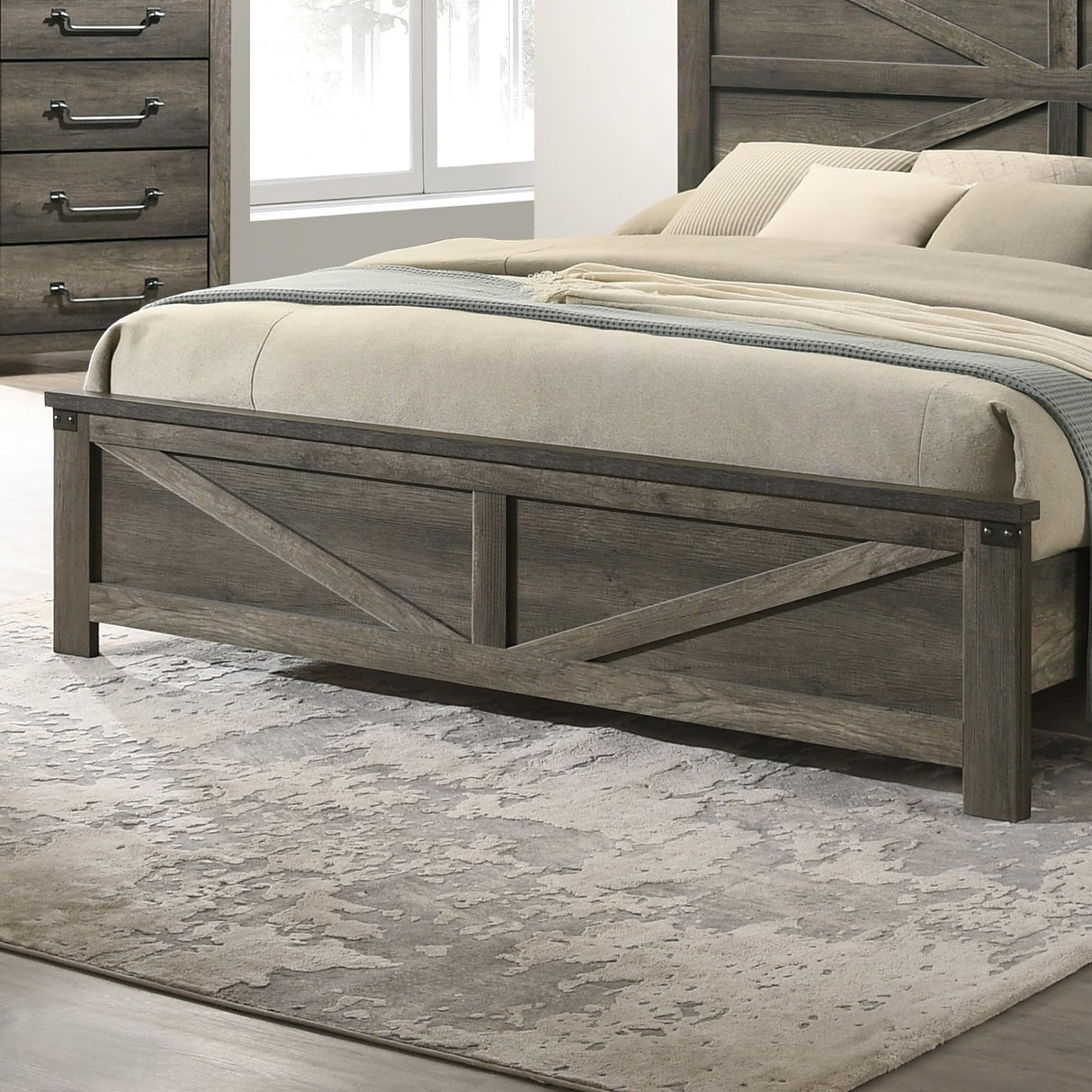 Furniture of America Sheila Farmhouse Solid Wood King Bed Frame with Barn Door Style Headboard and Footboard, Panel Bedframe for Bedroom, Guest Room, Box Spring Required, Rustic Grey Furniture of America