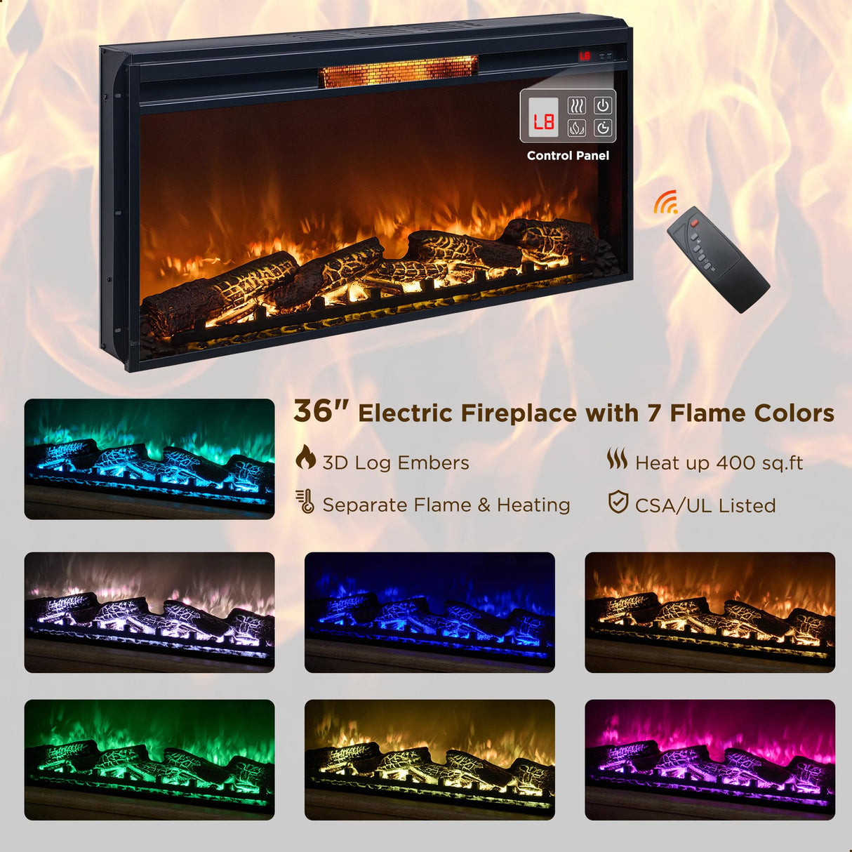 OKD 75” Fireplace TV Stand for 85 Inch TV, Farmhouse Highboy Entertainment Center with 36” Electric Fireplace, Modern Media Console Table with Drawers Storage&Cabinets for Living Room, Dark Rustic Oak OKD