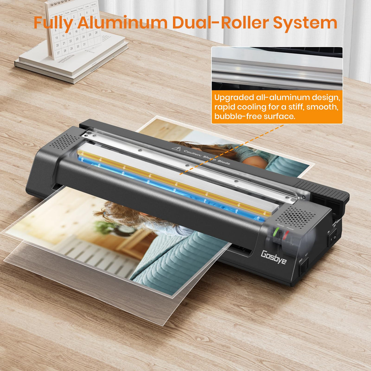 Gasbye Laminator Machine, 13-Inch Thermal Laminator with Steel Paper Cutter, 13 Laminating Pouches, Corner Rounder, Jam Release Button for Home, Office, School, Teachers, Personal Use, Black Gasbye