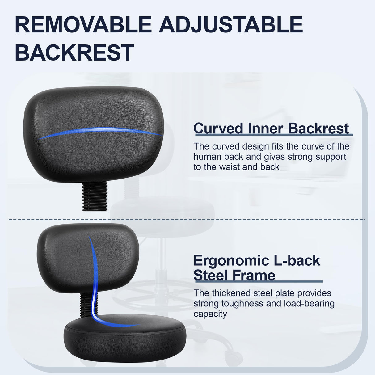 Brick Attic Drafting Chair with Backrest – Adjustable Foot Rest Rolling Stool with Wheels, PU Leather Swivel Stool for Office Spa Studio Lab Counter Salon Home Work Bar Kitchen Shop(Black) Brick Attic