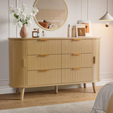 Decofy Fluted 6 Drawers Dresser, 55'' Wide Mid Century Modern Chest of Drawers with Sliding Door & Metal Handles, Curved Profile & Sturdy Legs, Wood TV Stand for Bedroom, Living Room (Natural Oak) Decofy