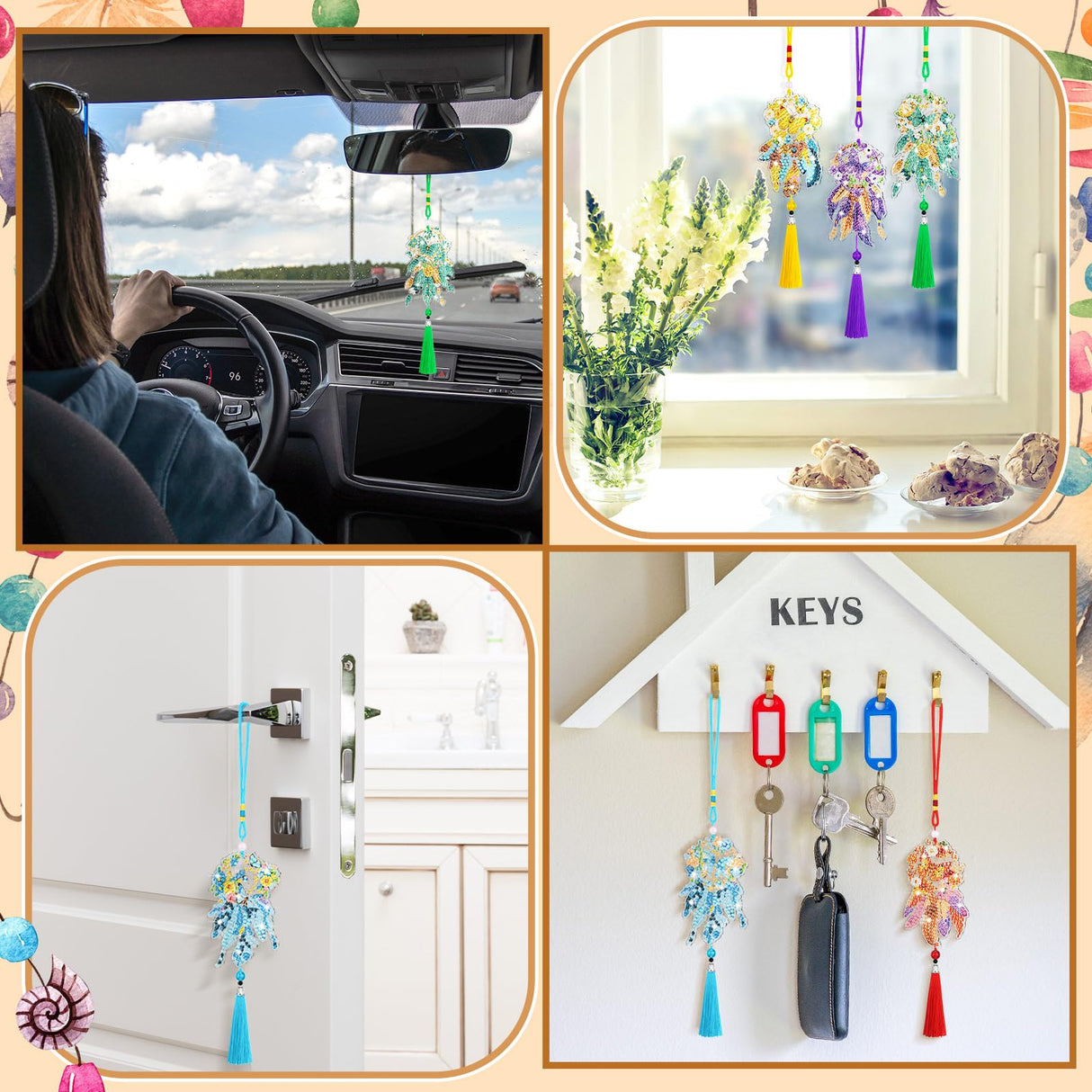 JenPen 12 Pcs Diamond Painting Car Ornaments Diamond Art Ornament for Car Double Sided Painting Hanging Ornament Crystal Gem Garden Decoration Paint DIY Kit(Dream Catcher) JenPen