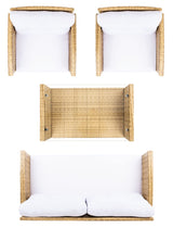 SAFAVIEH Outdoor Collection Vellor Natural/White Cushion 4-Piece Conversation Patio Set PAT7516D Safavieh