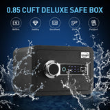 Tenamic Biometric Fingerprint Safe Box 0.85 Cubic Feet Fireproof Waterproof Safe Box with Induction Light and Leather, Solid Alloy Steel Office Hotel Home Cabinet Safe, Black Tenamic