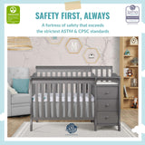 Dream On Me Jayden 4-in-1 Mini Convertible Crib And Changer in Storm Grey, Greenguard Gold Certified, Non-Toxic Finish, New Zealand Pinewood, 1" Mattress Pad Dream On Me