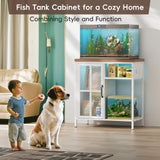 HAIOOU 20-29 Gallon Aquarium Stand with LED Light & Power Outlets, Cross Design Metal Frame Fish Tank Stand Aquarium Table with Cabinet Storage for Turtle Tank Reptile Terrarium, 360LBS Loads - White HAIOOU