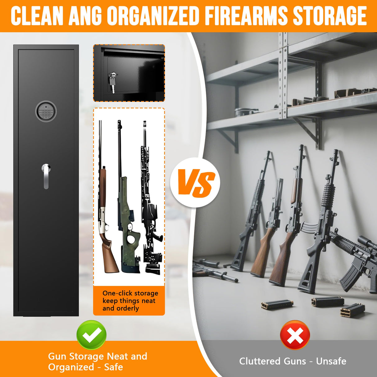 8-12 Fingerprint Gun Safe for Rifles and Pistols,Gun Safes for Rifle and Password Lock, No Assembly Required Quick Access Biometric Gun Cabinet,Dual Alarm & Mute Mode Switching HEANVO