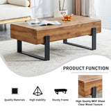TesNus Rectangle Rustic Coffee Table, Modern Farmhouse Wood Simple Coffee Table with Metal Legs, Center Table for Living Room TesNus