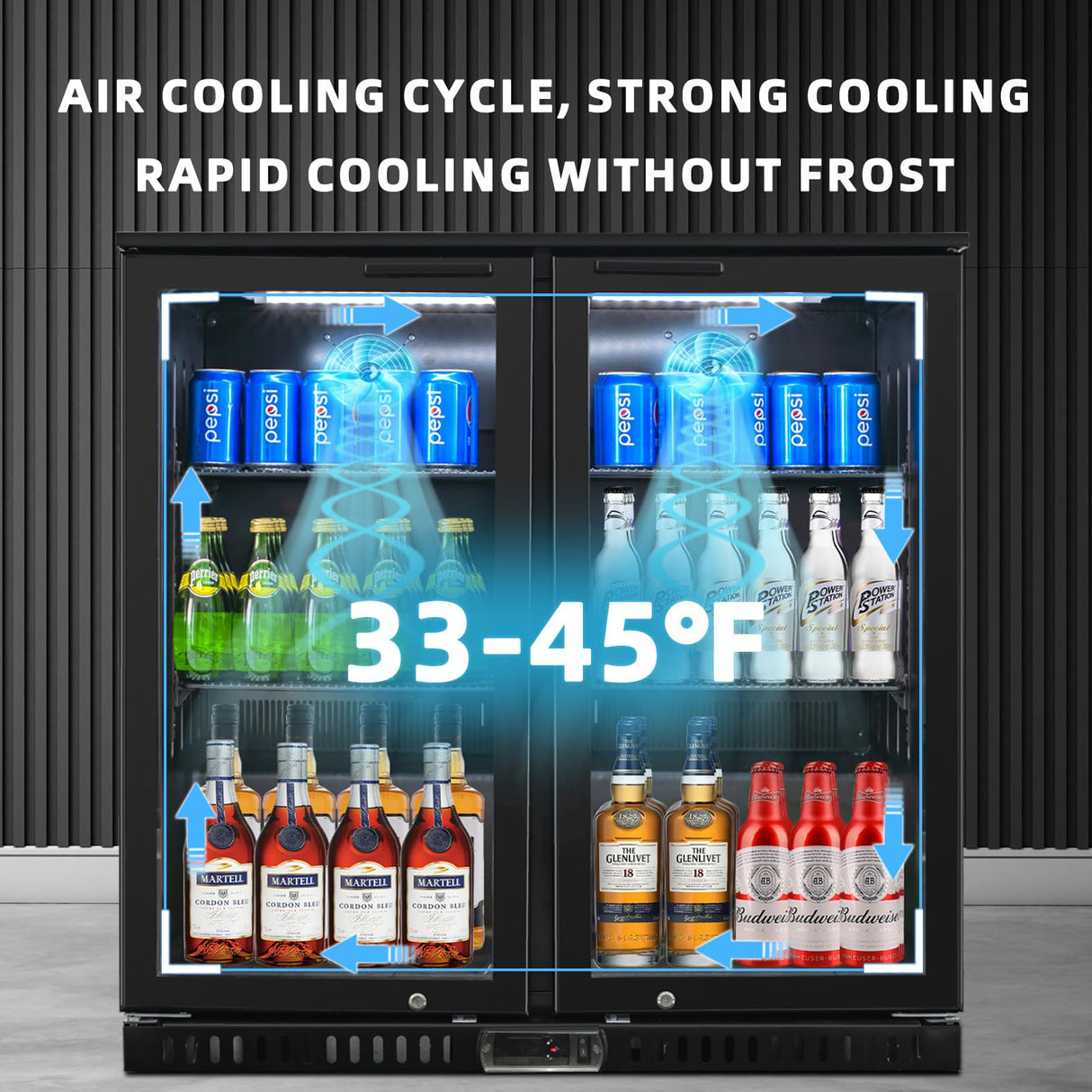 Bluelinecool Back Bar Cooler with 2 Glass Doors, Under Counter Beverage Refrigerator, 7.4 cu.ft Mini Fridge Cooler with LED Lighting for Soda Drinks, Beer, Wine Bluelinecool