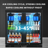 Bluelinecool Back Bar Cooler with 2 Glass Doors, Under Counter Beverage Refrigerator, 7.4 cu.ft Mini Fridge Cooler with LED Lighting for Soda Drinks, Beer, Wine Bluelinecool