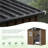 MistMo 6X4FT Outdoor Steel Storage Shed with Lockable Doors, One Window,Ideal for Garden, Backyard, Patio Storage,Brown Mistmo