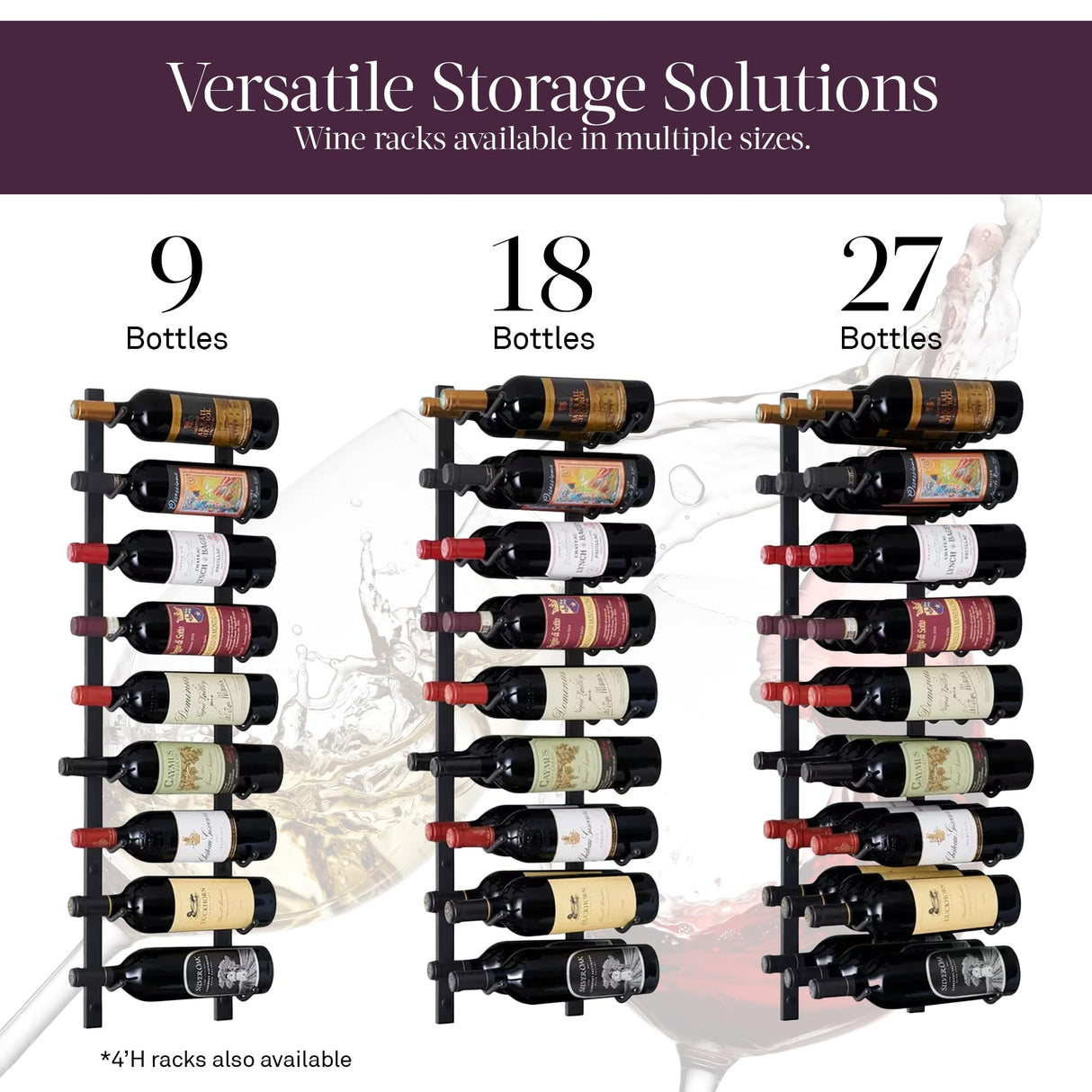 Wine Enthusiast N'FINITY 9 Bottle Wall Mounted Metal Wine Rack – Label Forward Wine Rack with Easy Installation - 3' Tall, 1 Column Deep (Black) Wine Enthusiast