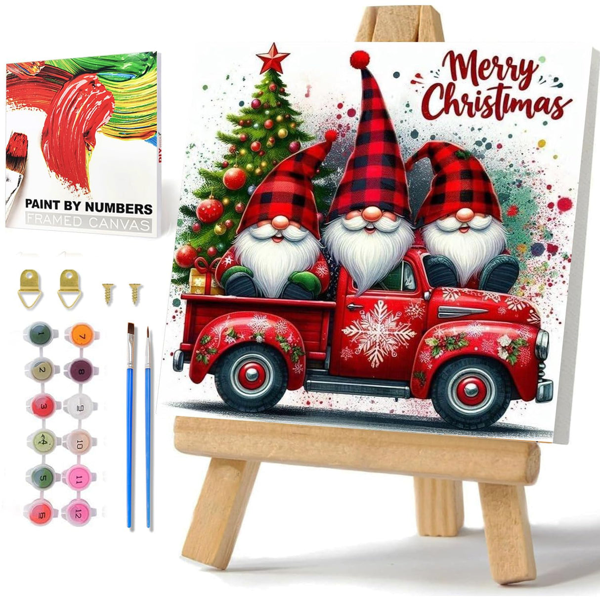 Christmas Paint by Numbers for Adults Framed, Gnome Paint by Numbers Kit for Adults with Easel, Easy Crafts Painting by Number for Gift Home Decor 9.84x9.84 in hkejoi