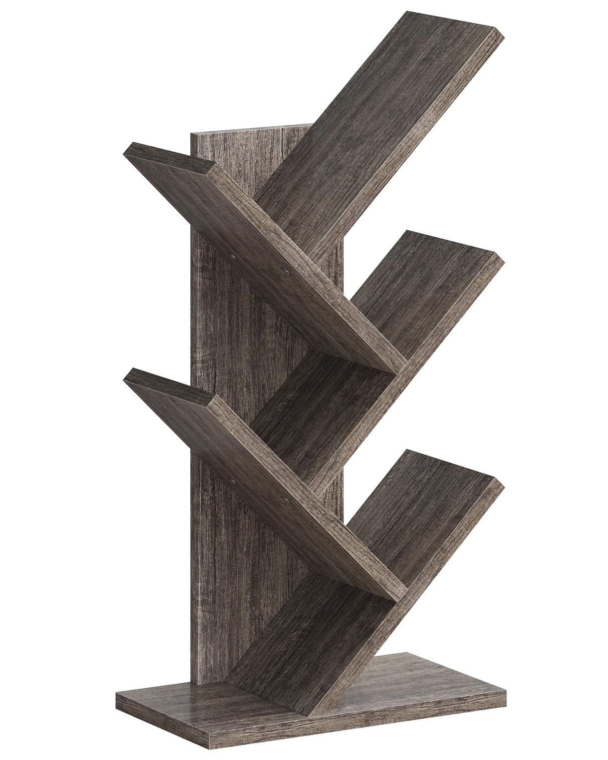 Hoctieon 4 Tier Tree Bookshelf, 4 Shelf Bookcase, Free Standing Tree Bookcase, Display Floor Standing Shelf for Books, Book Organizer Shelves for Home Office, Living Room, Bedroom, Grey Hoctieon