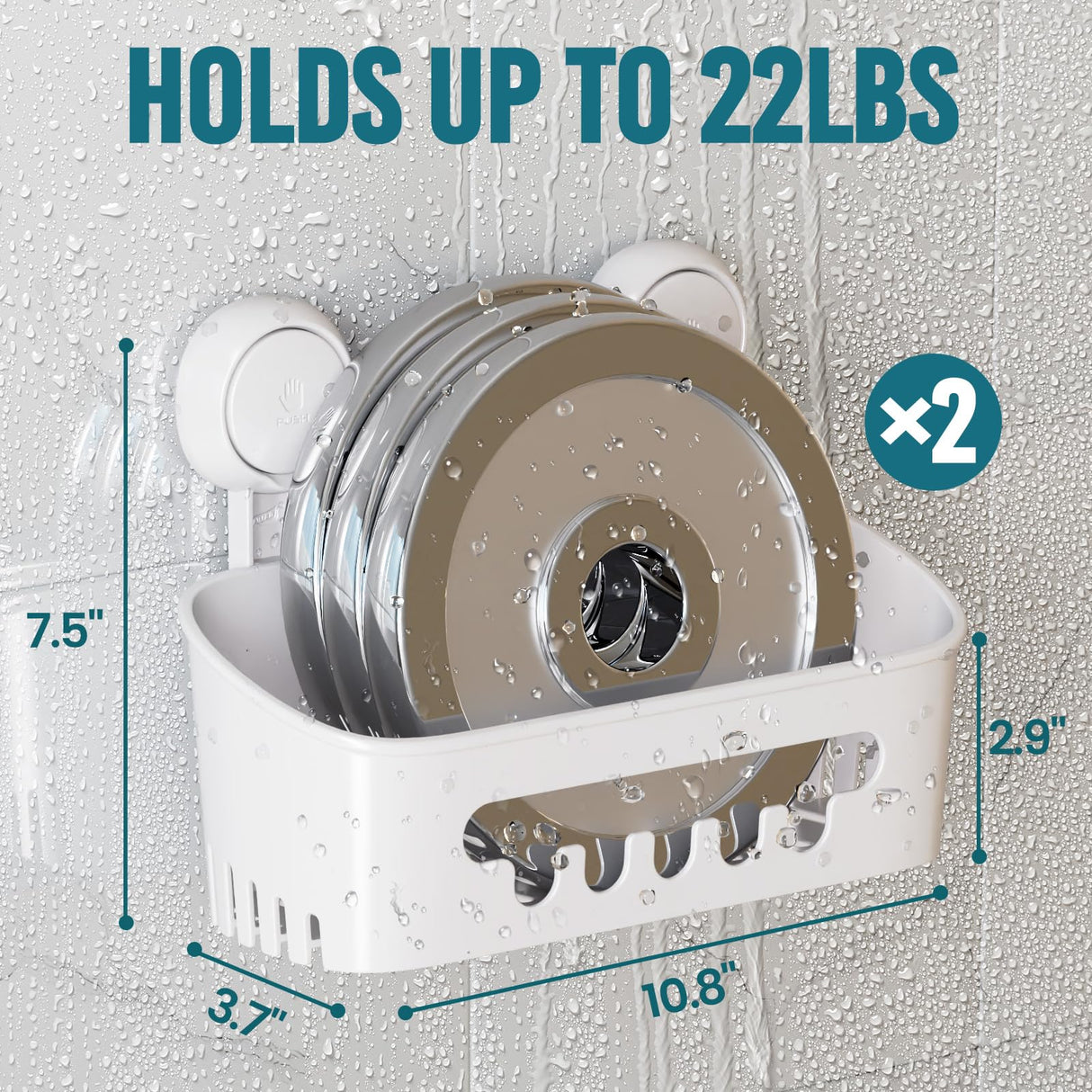 TAILI Shower Caddy Suction Cup 2 Pack, Heavy Duty Bathroom Organizer, Removable Shelves for Inside Shower, Shampoo, Waterproof Suction Plastic Storage for Bathroom Accessories Holder, White TAILI