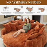 81” Oversized Upholstered Sofa Bed, Round Chaise Lounge Chair Indoor, Fluffy Plush Chaise Lounge, Modern Chenille Cloud Couch with Deep Seat, Comfy Bean Bag Chiar for Living Room Apartment, Orange BEQAI