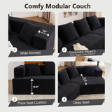 EYATZO 129.5" Modular Sectional Sofa, Modern Cloud Curved Couch with Deep Seat, Upholstered Boneless Couches for Living Room, Apartment, No Assembly Required, Chenille Fabric, Black EYATZO