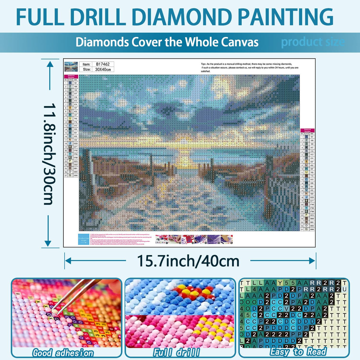 TOPMCYSG Beach Landscape Diamond Art Kits for Adults,Sunset Scenery 5D Diamond Painting Kits for Beginners,DIY Diamond Dots Round Full Drill Paint with Diamonds Pictures Gem Art Home Decor 16 x 12 in TOPMCYSG