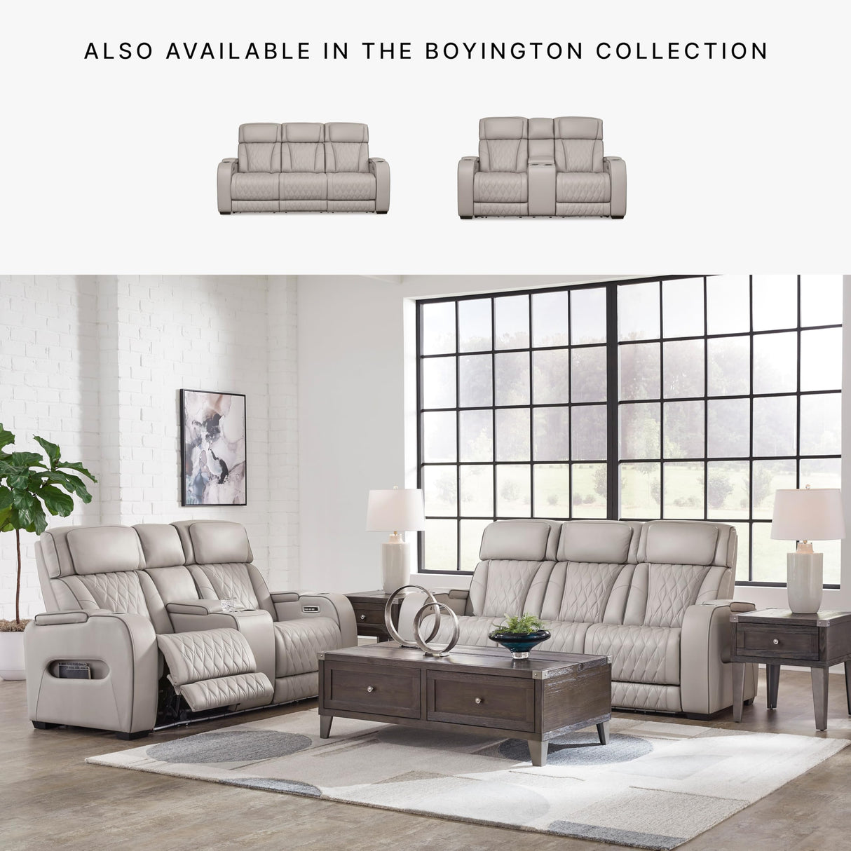 Signature Design by Ashley Boyington Contemporary Leather Match Power Reclining Sofa with USB Charging Ports, LED Lights and Adjustable Headrest, Light Gray Signature Design by Ashley