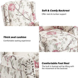 Pushback Recliner Chair Set of 2, Floral Fabric Wingback Recliner Chair, Upholstered Armchair Push Back Recliner, Rivet Trim Single Sofa Accent Chair with Wood Legs for Living Room, Plants Floral Lumibee