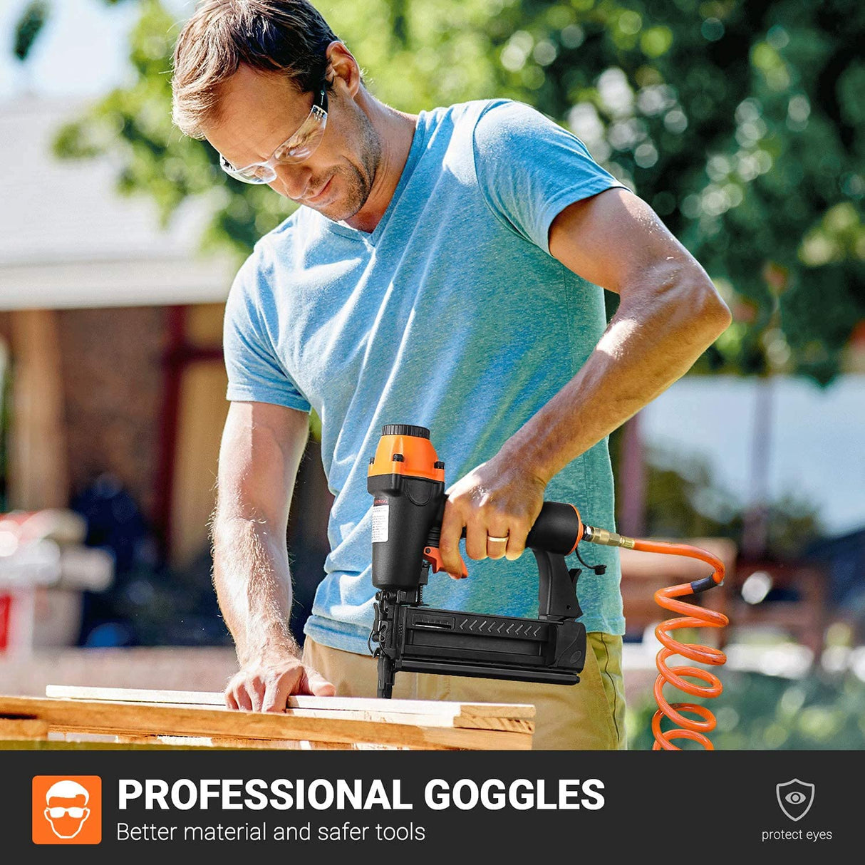 DSF Brad Nailer, Pneumatic, 18GA 2-In-1 Nailer, 5/8 inch-2 inch, Wider Visual Nail Indicator, 200pcs Brad Nails And 200pcs Crown Staples, 360 Degree Adjustable Exhaust, And CE Safety Glasses - TK5040 outtkitywi