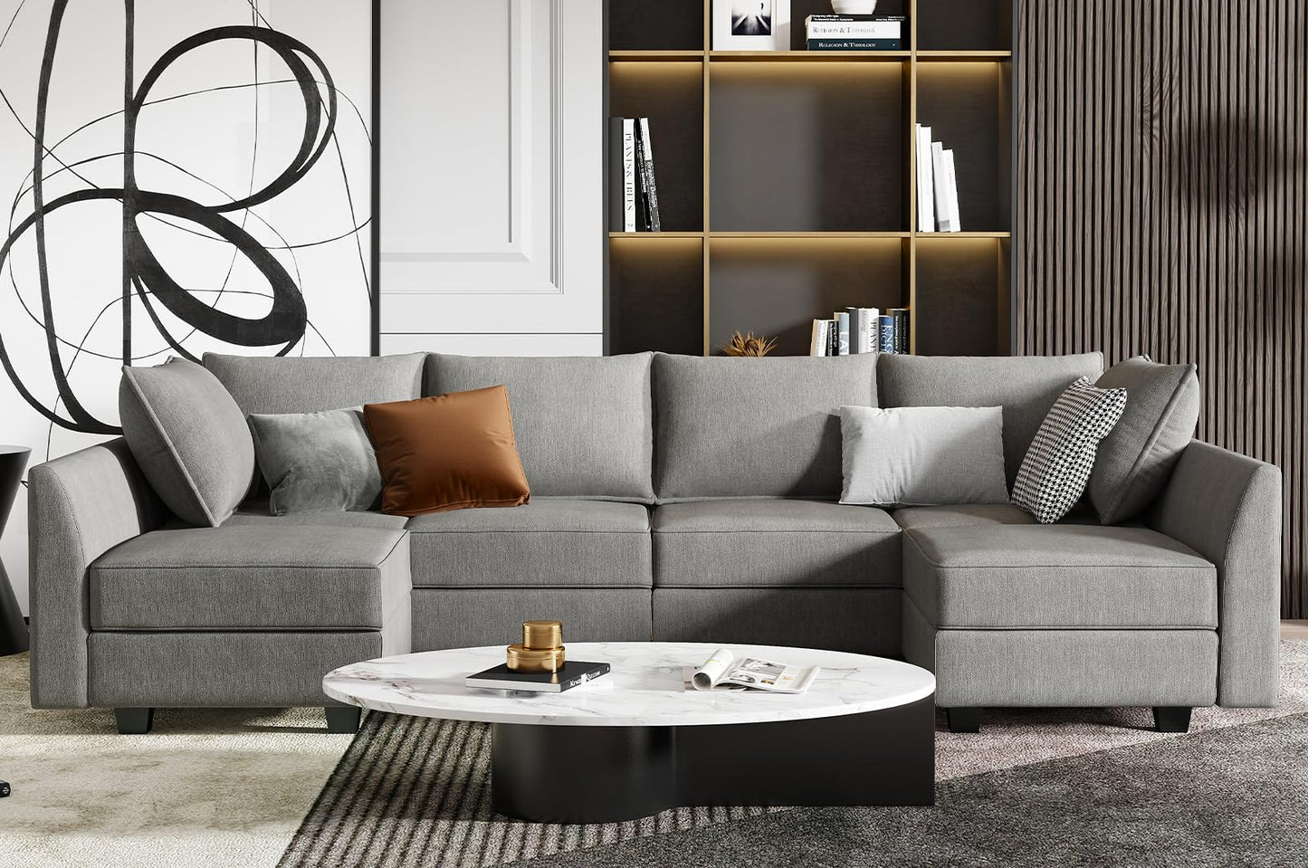 HONBAY Modular Sectional Sofa U Shaped Sectional Modular Sofa with Storage Convertible Modular Sectional Couch for Living Room, Grey