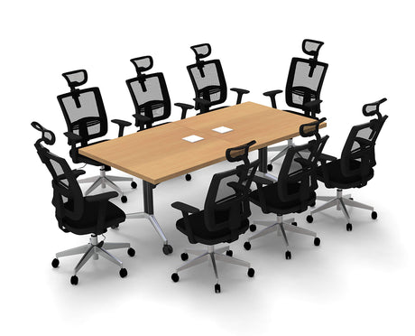 8 Person Conference Tables Meeting Seminar Fold Up Model 6727 1pc Color Beech X-Thick Tops, Luxury Chrome Base & Casters, Ready to Use. (Tables, Power Bars Included, Seating NOT Included) TeamWORK Tables