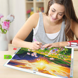 JOOZ Large Landscape Diamond Art Kits for Adults - 5D Sunset Diamond Painting Kits for Adults, DIY Full Drill Mountain Flowers Diamond Art Painting Kits, Gem Art Kits for Wall Decor 27.5x15.7 Inch JOOZ
