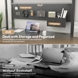 Dowinx L Shaped Desk with Pegboard and Removable Filing Cabinet, Reversible 67” Computer Gaming Desk with Power Outlet and Led, Office Corner Desk with Storage for Home Game, Black Dowinx