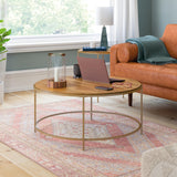 Sauder International Lux Coffee Table, Round Modern Coffee Table, Chic Satin Gold Frame - Sindoori Mango Finish Sauder
