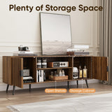 Smart FENDEE 53“ Walnut Fluted TV Stand with 2 Cabinets, Modern TV Consoles with Adjustable Shelf, Entertainment Center Fits 30" to 60" TV for Living Room, Bedroom Smart FENDEE