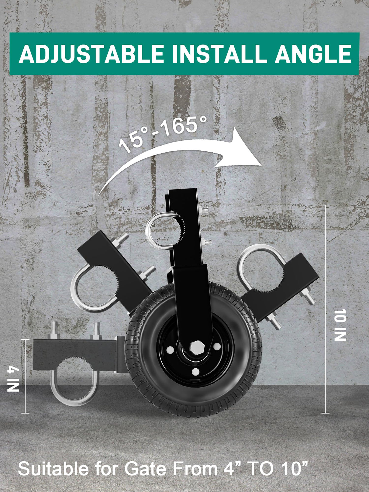DOZAWA Gate Wheel for Metal Tube Gate, 8" Heavy Duty Casters for Metal Swing Gates 400lbs Capacity, Under Mount Sliding Gate Rollers for Farm Fence - 1 Pack DOZAWA