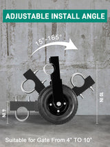 DOZAWA Gate Wheel for Metal Tube Gate, 8" Heavy Duty Casters for Metal Swing Gates 400lbs Capacity, Under Mount Sliding Gate Rollers for Farm Fence - 1 Pack DOZAWA