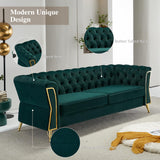 Tmsan 87.4" Velvet Sofa Couch, Mid-Century Modern Chesterfield Loveseat Classic Button Tufted 2 Seater Couch with Golden Legs for Living Room Office Bedroom (Emerald) Tmsan