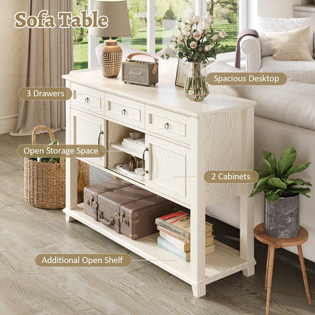 Vabches Entryway Table with 2 Sliding Barn Doors, 47" Farmhouse Console Table with Storage and 3 Drawers, Wood Rustic Sofa Table for for Living Room, Entryway, Hallway, White Grey Oak Vabches
