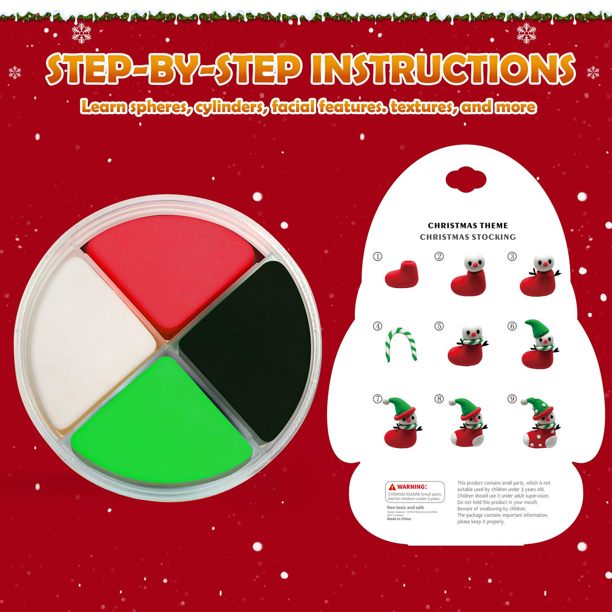 Air Dry Clay Kit - Christmas Theme, Modeling Clay for Kids, DIY Model Magic Clay with Sculpting Tools and Tutorials,12 Boxes Molding Clay, Ultra Light, Soft & Non-Sticky, Arts and Crafts Gift for Kids Aestd-ST