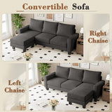 Homall Sofa for Living Room, Couch with Convertible Chaise, 3 Seat L-Shaped Sofas, Comfy Fabric Couches for Apartment, Small Space, Dark Gray Homall