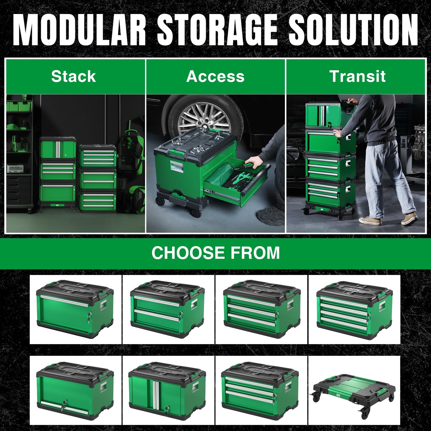 SK Modular Stackable Storage Tool Box, 20.5 Inch, 1-Drawer Steel Box, Patented Auto-Lock Mechanism, Holds up to 60 Lbs - WoodArtSupply