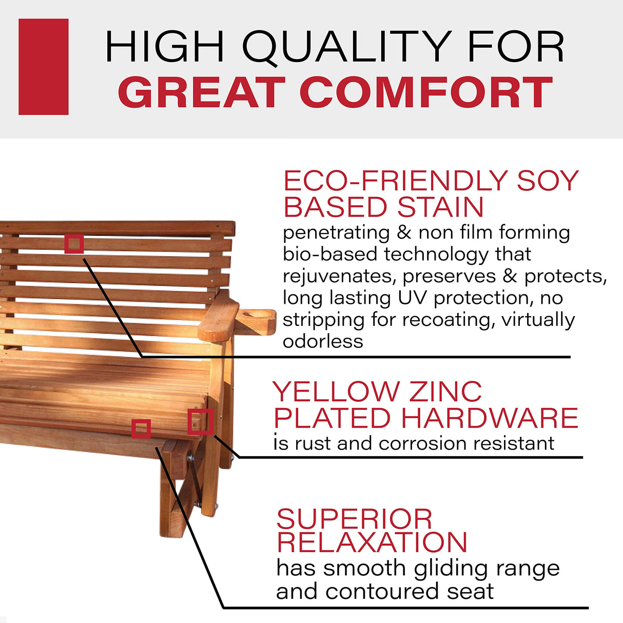 Amish Casual Heavy Duty 800 Lb Roll Back Pressure Treated Porch Glider with Cupholders (5 Foot, Cedar Stain) Amish Casual