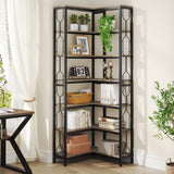 LITTLE TREE Bookshelf, 7-Tier Bookcase, Tall Book Shelf Modern Book Case for Books, Garage Kit, CDs, Movies, Industrial Corner Storage Organizer for Bedroom Home Office Kitchen Living Room, Grey LITTLE TREE